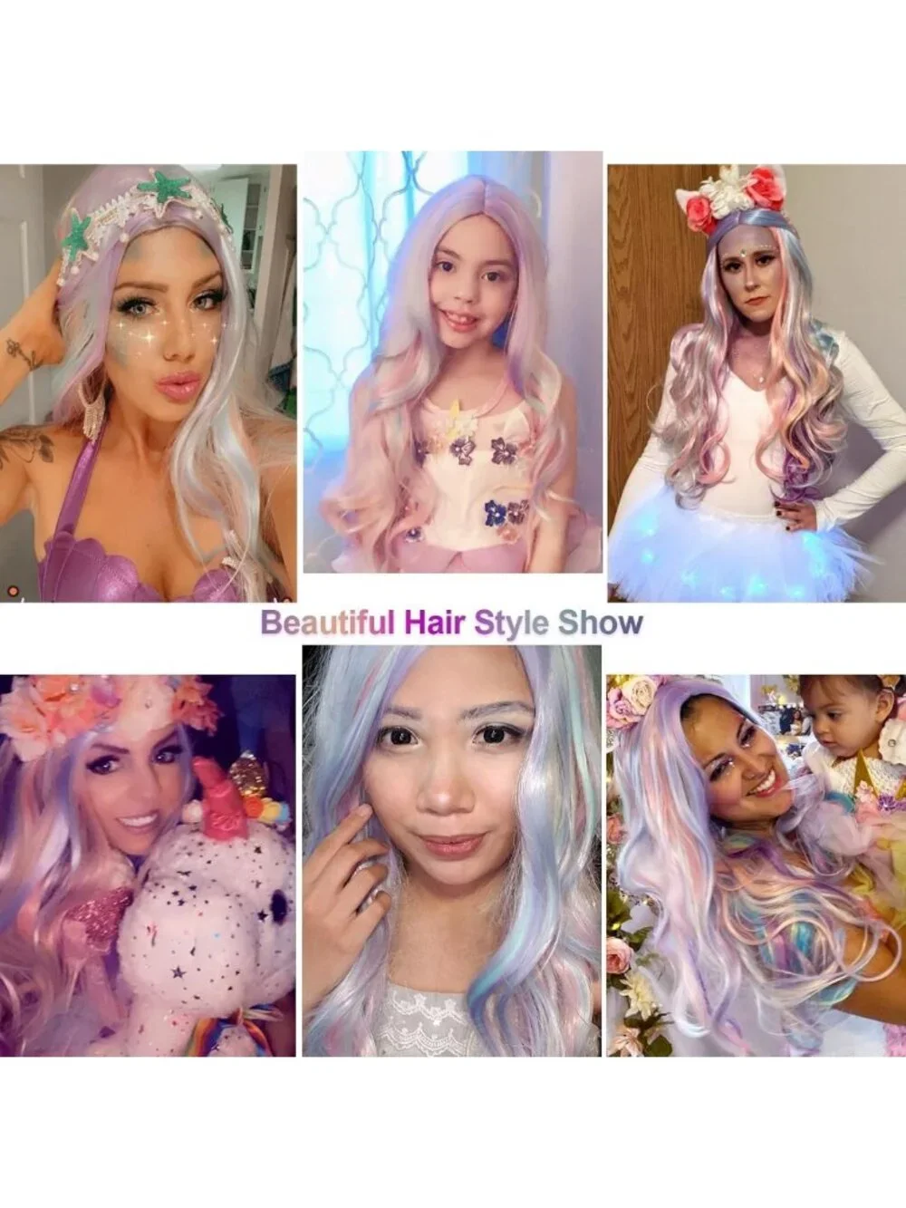 Vibrant Long Curly Wavy Rainbow Hair Wig - 27.56 Inch Colorful Costume Accessory